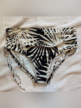 High-Waist Black & White Palm Print Bikini Bottoms
